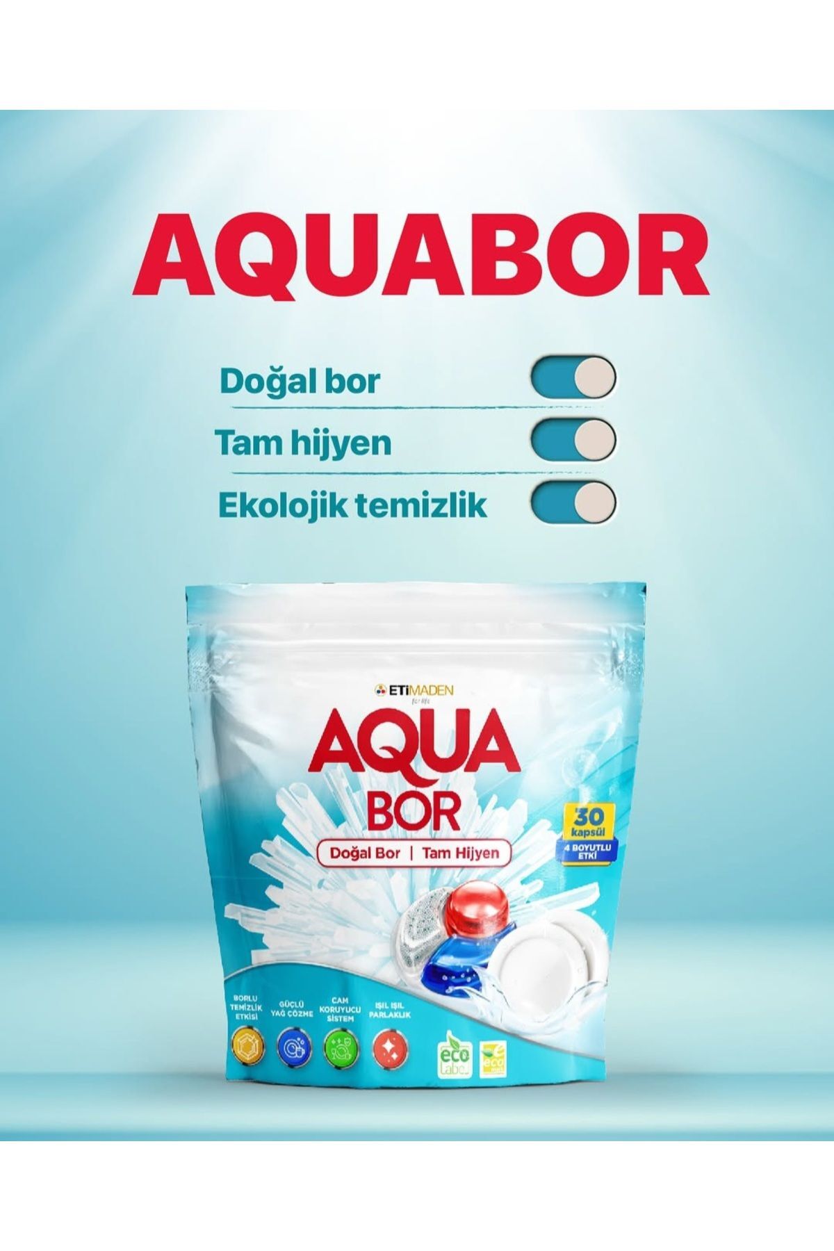 Aquabor Bulaşık makinesi Tableti 30 Lu Doğal Bulaşık Makinesi Tableti