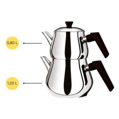 Çaykara Soft Mini Çelik Çaydanlık Takımı - Gri / Kırmızı - 1,2 lt + 800 ml