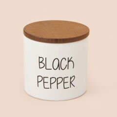 Nero Ahşap Kapaklı 3'lü Seramik Baharatlık Seti - Beyaz / Açık Kahverengi