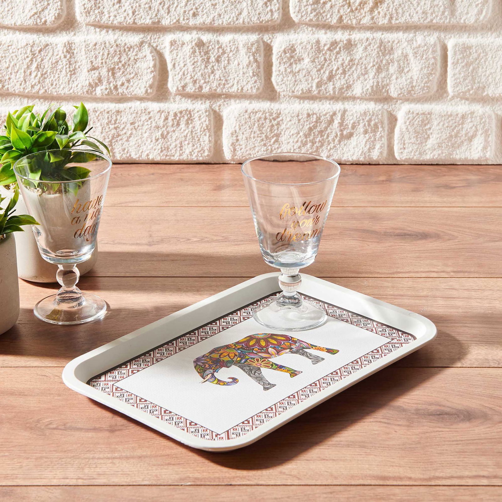 Home Fil Desenli Toya Kahve Tepsisi - 30,5x20,5 cm