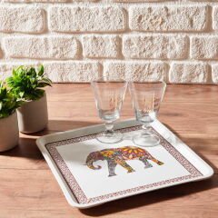 Home Fil Desenli Alaçatı Kare Tepsi - 32,5x32,5 cm