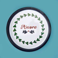 Amore Desenli Yuvarlak Tepsi - Renkli - 35x35 cm