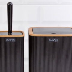 Home Çizgili 2'li Ahşap Desenli Banyo Aksesuar Seti - Siyah