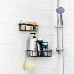 2'li Kancalı Banyo Duş Rafı - Siyah
