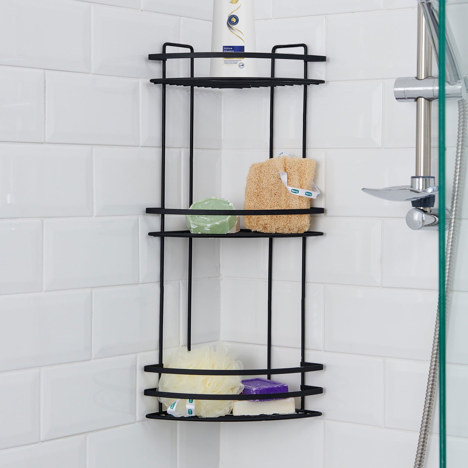 3 Katlı Lamalı Duş Rafı - Siyah