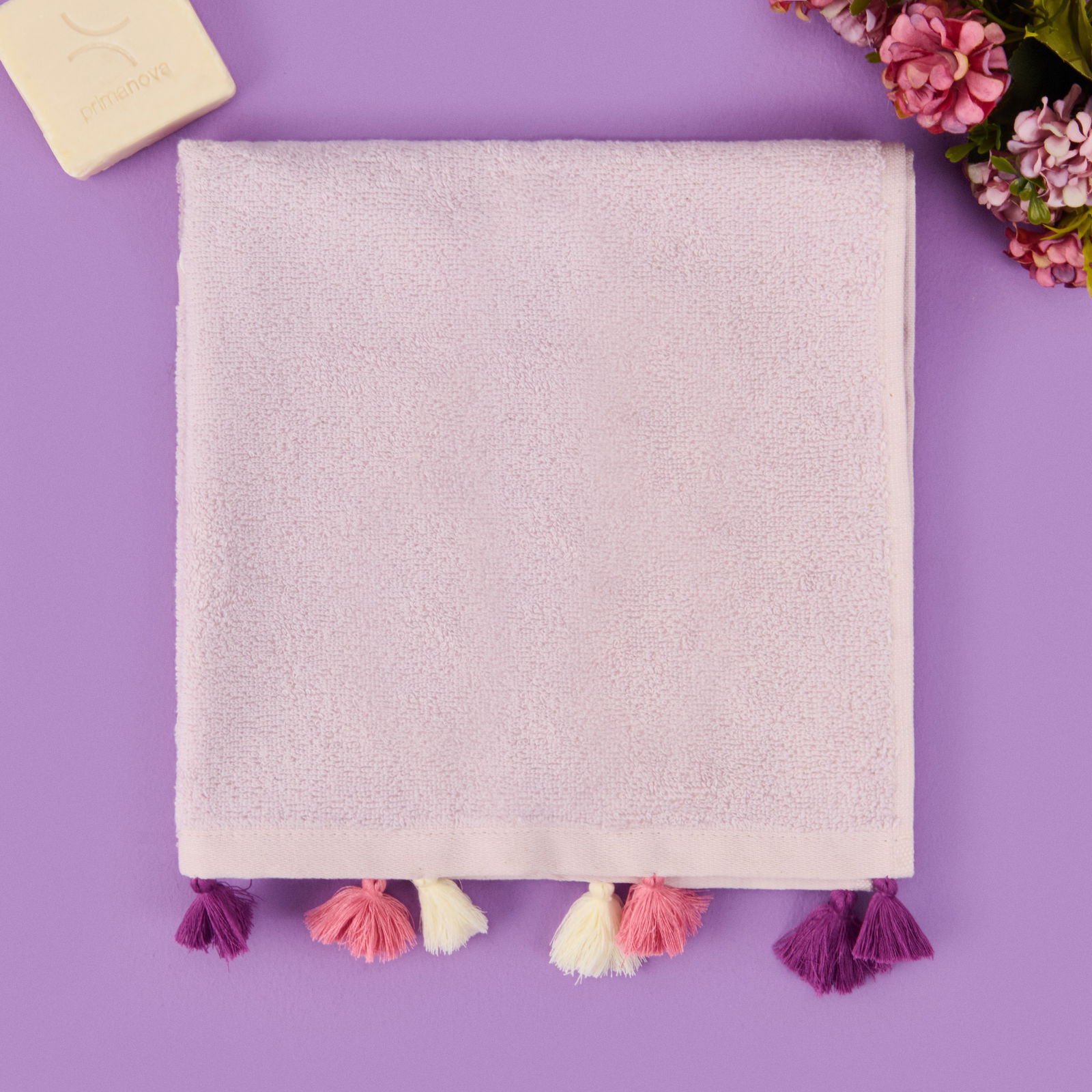 Soft Thea Püsküllü Yüz Havlusu - Lila - 50x70 cm