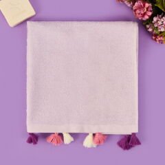 Soft Thea Püsküllü Yüz Havlusu - Lila - 50x70 cm