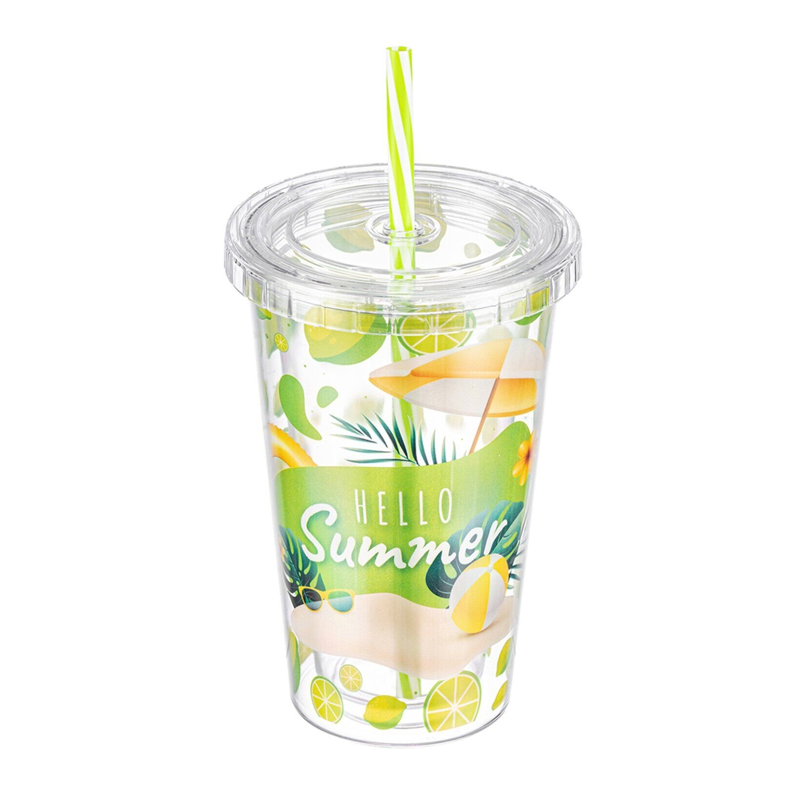 Bee Home Düz Kapak Pipetli Plastik Bardak