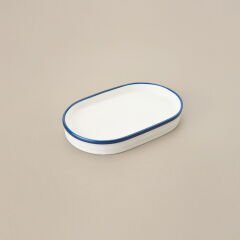 Pure Porselen Oval Mini Sunum Tabağı - Beyaz / Mavi - 15 cm