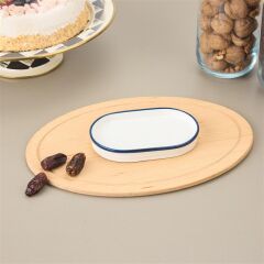 Pure Porselen Oval Mini Sunum Tabağı - Beyaz / Mavi - 15 cm