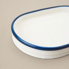 Pure Porselen Oval Mini Sunum Tabağı - Beyaz / Mavi - 15 cm