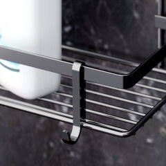 3 Katlı Kancalı Banyo Rafı - Siyah