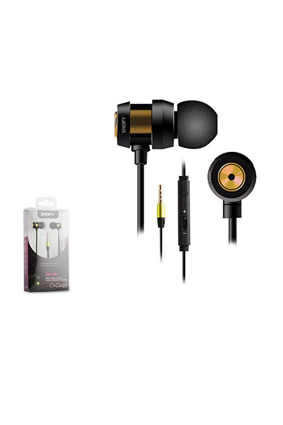 Snopy Kulaklık SNJ01 Kulak İçi Siyah Gold