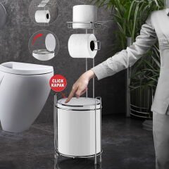 Yedekli Wc Kağıtlığı Ve Çöp Kovası - Beyaz