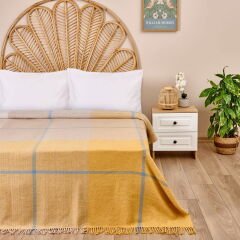 Yün Skoç Çift Kişilik Battaniye - Bej - 200x220 cm