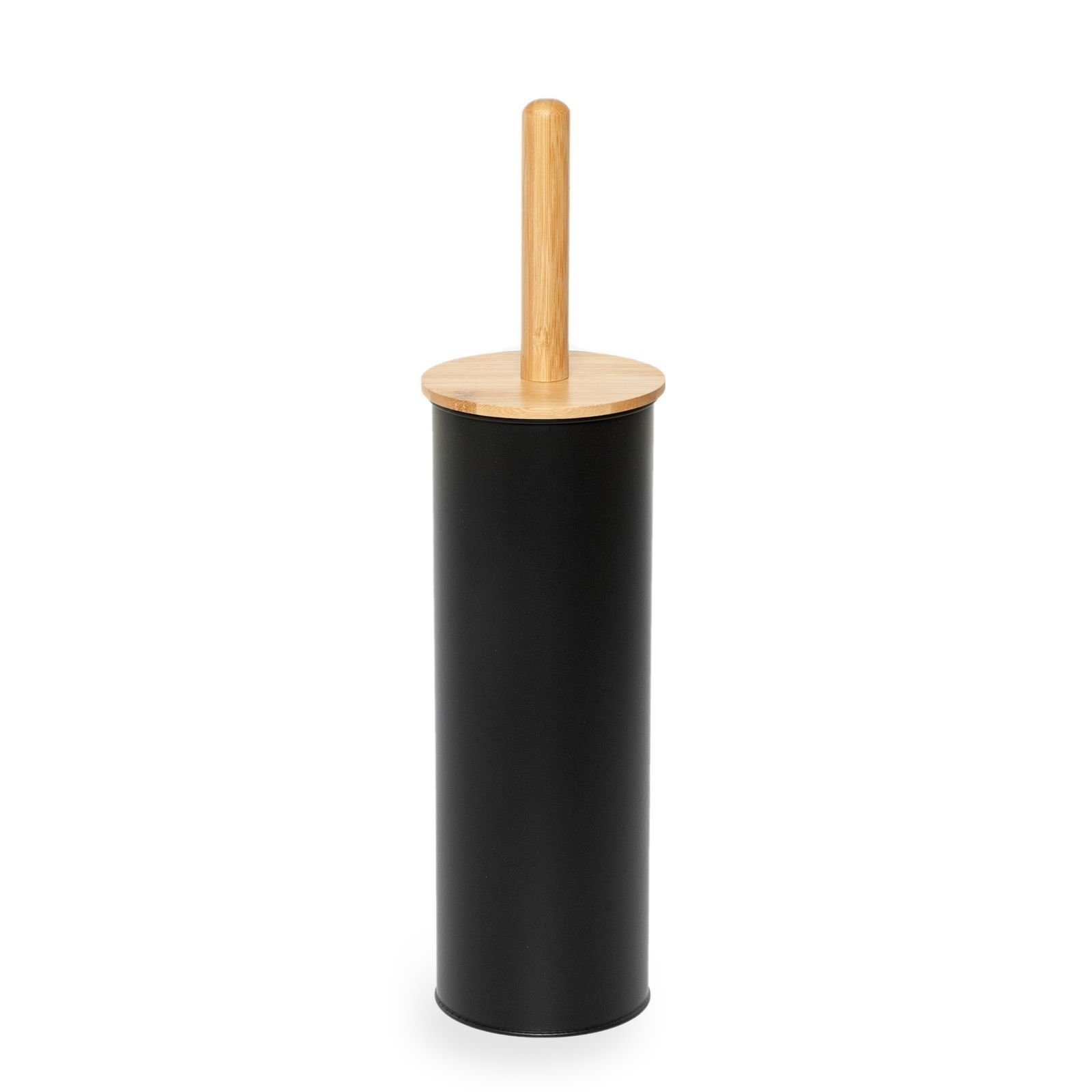 Bambu Saplı Metal Tuvalet Fırçalık - Siyah