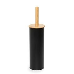 Bambu Saplı Metal Tuvalet Fırçalık - Siyah