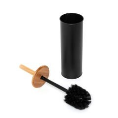 Bambu Saplı Metal Tuvalet Fırçalık - Siyah