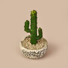 Kaktüs Saksılı Yapay Çiçek - Gri / Yeşil - 27 cm