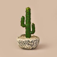 Kaktüs Saksılı Yapay Çiçek - Gri / Yeşil - 27 cm