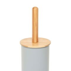 Bambu Saplı Metal Tuvalet Fırçalık - Gri