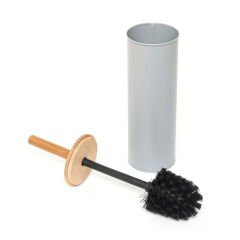 Bambu Saplı Metal Tuvalet Fırçalık - Gri