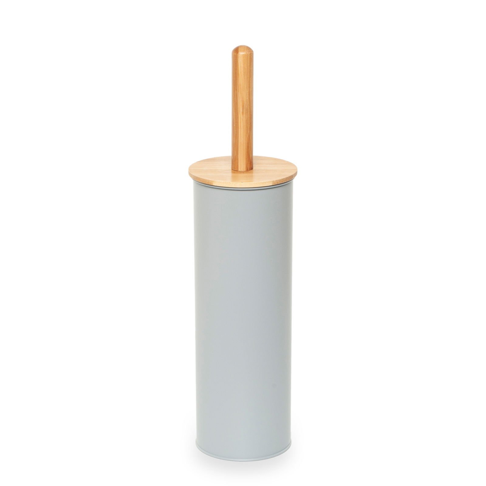 Bambu Saplı Metal Tuvalet Fırçalık - Gri