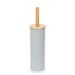 Bambu Saplı Metal Tuvalet Fırçalık - Gri
