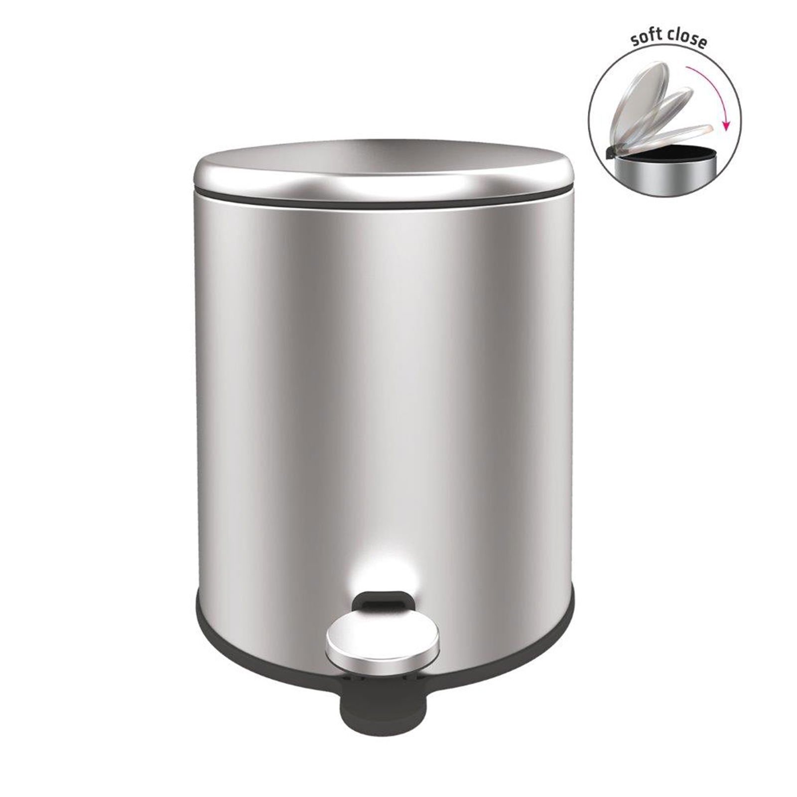 Cigo Paslanmaz Çelik Pedallı Banyo Çöp Kovası - Gri - 6 lt