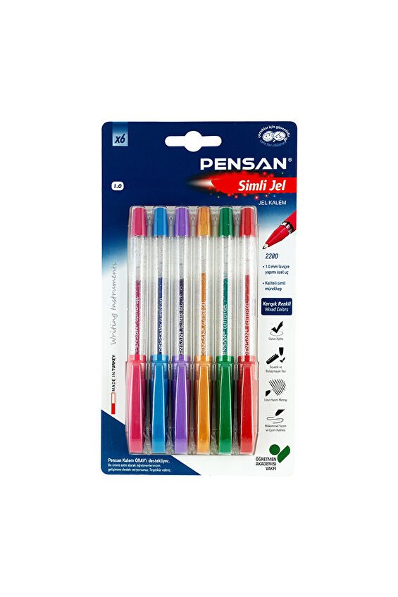 Pensan 6'lı Renkli Simli Jel Kalem