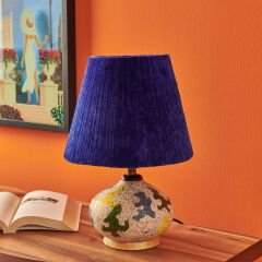 Design Okyanus Mavi Başlıklı Seramik Abajur - Renkli - 40 cm