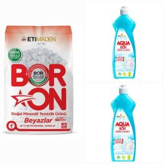 BORON toz deterjan beyazlar için  4 kg 26 yıkama +2 adet AQUABOR bulaşık deterjanı