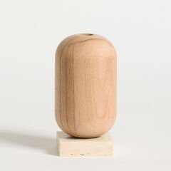 Ahşap Gövdeli Traverten Dekoratif Şamdan - Bej - 18 cm