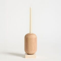 Ahşap Gövdeli Traverten Dekoratif Şamdan - Bej - 18 cm