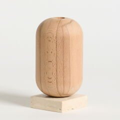 Ahşap Gövdeli Traverten Dekoratif Şamdan - Bej - 18 cm