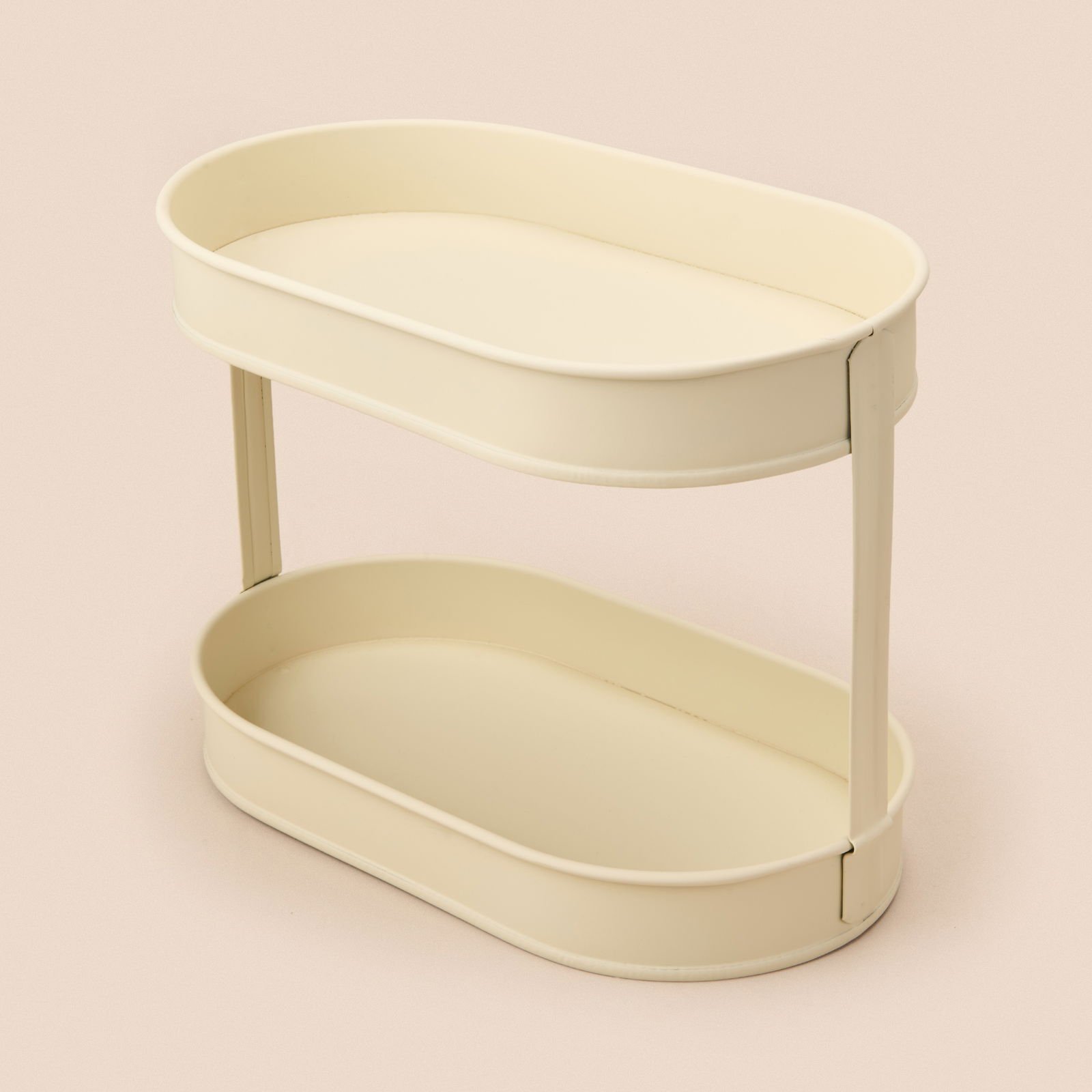 Bath 2 Katlı Oval Organizer - Krem - 32,5x19 cm