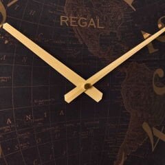 Dünya Haritalı Eskitme Metal Duvar Saati - Kahverengi - 51 cm