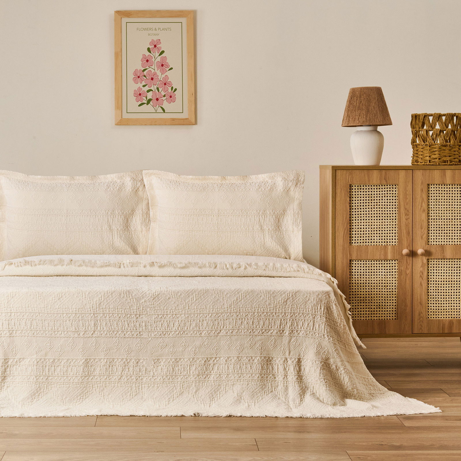 Soft Salhi Çift Kişilik Yatak Örtüsü Seti - Krem - 230x240 cm