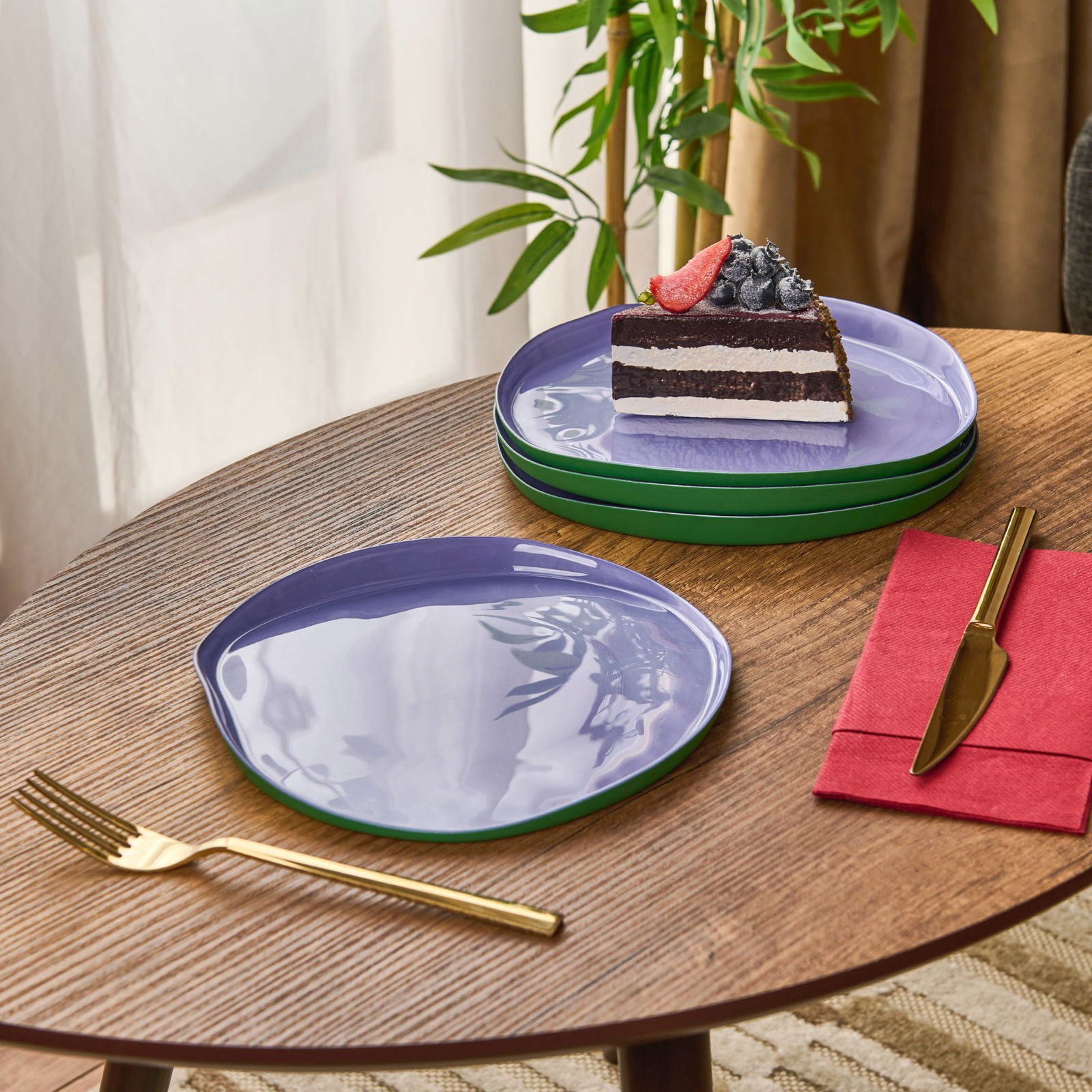 Kitchen İstanbul Dik Kenarlı 4'lü Pasta Seti – Mor / Yeşil - 21 cm