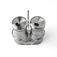 Burgulu Stantlı Paslanmaz Çelik Baharatlık Seti - Gri