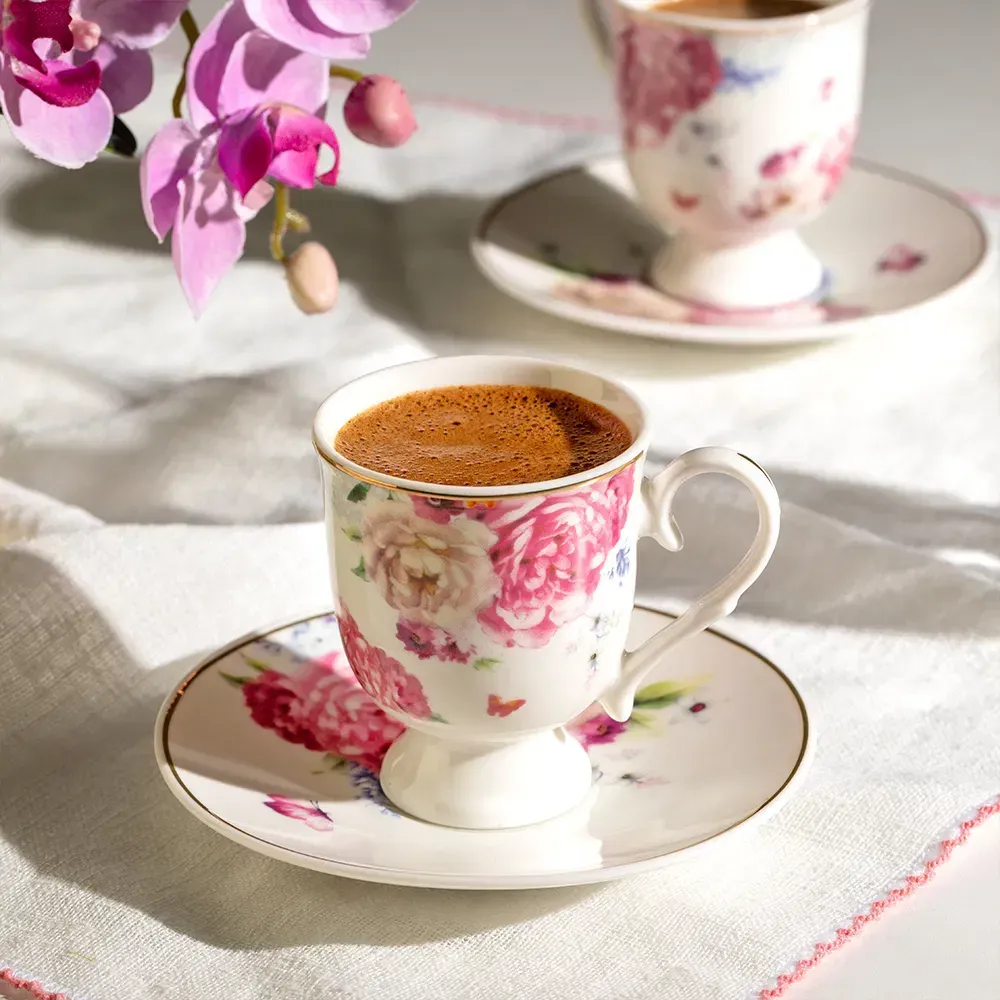 Öykü 12 Parça Porselen Kahve Fincan Takımı - Beyaz - 90 ml