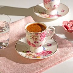 Öykü 12 Parça Porselen Kahve Fincan Takımı - Beyaz - 90 ml