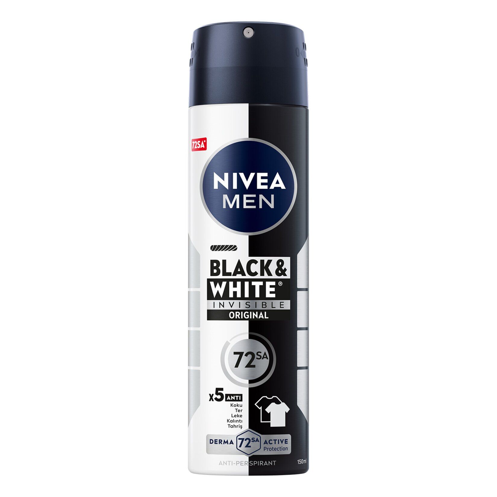 NIVEA MEN Erkek Sprey Deodorant BlackWhite 72 Saat Anti-perspirant Insible Original 150 ml
