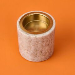Marble Şamdan Mumluk - Bej - 6 cm