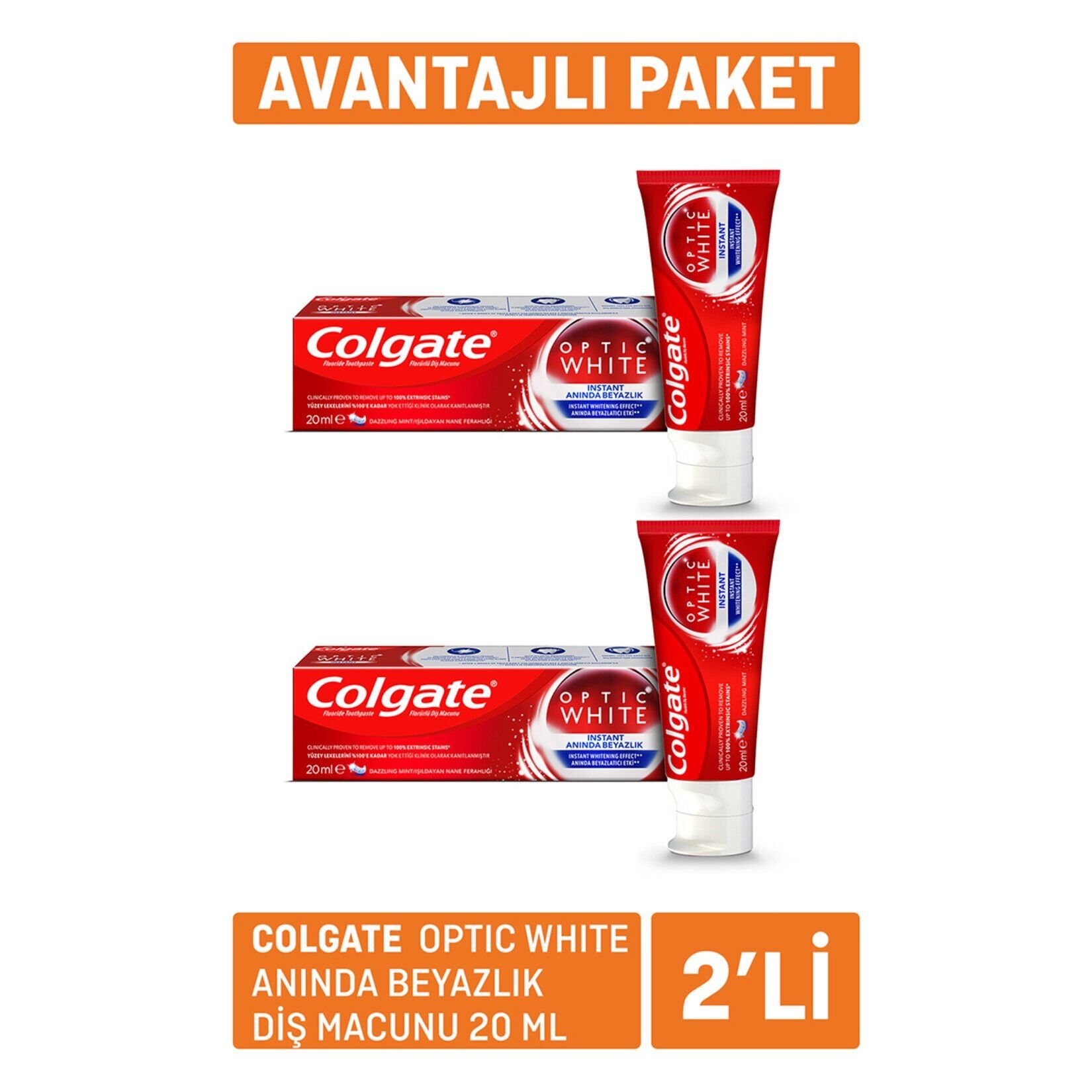 Colgate Optic White Anında Beyazlık Diş Macunu 20 Ml * 2