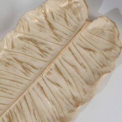 Deco Leaf Dekoratif Tabak - Beyaz / Gold - 37x16 cm