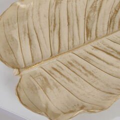 Deco Leaf Dekoratif Tabak - Beyaz / Gold - 24x16 cm