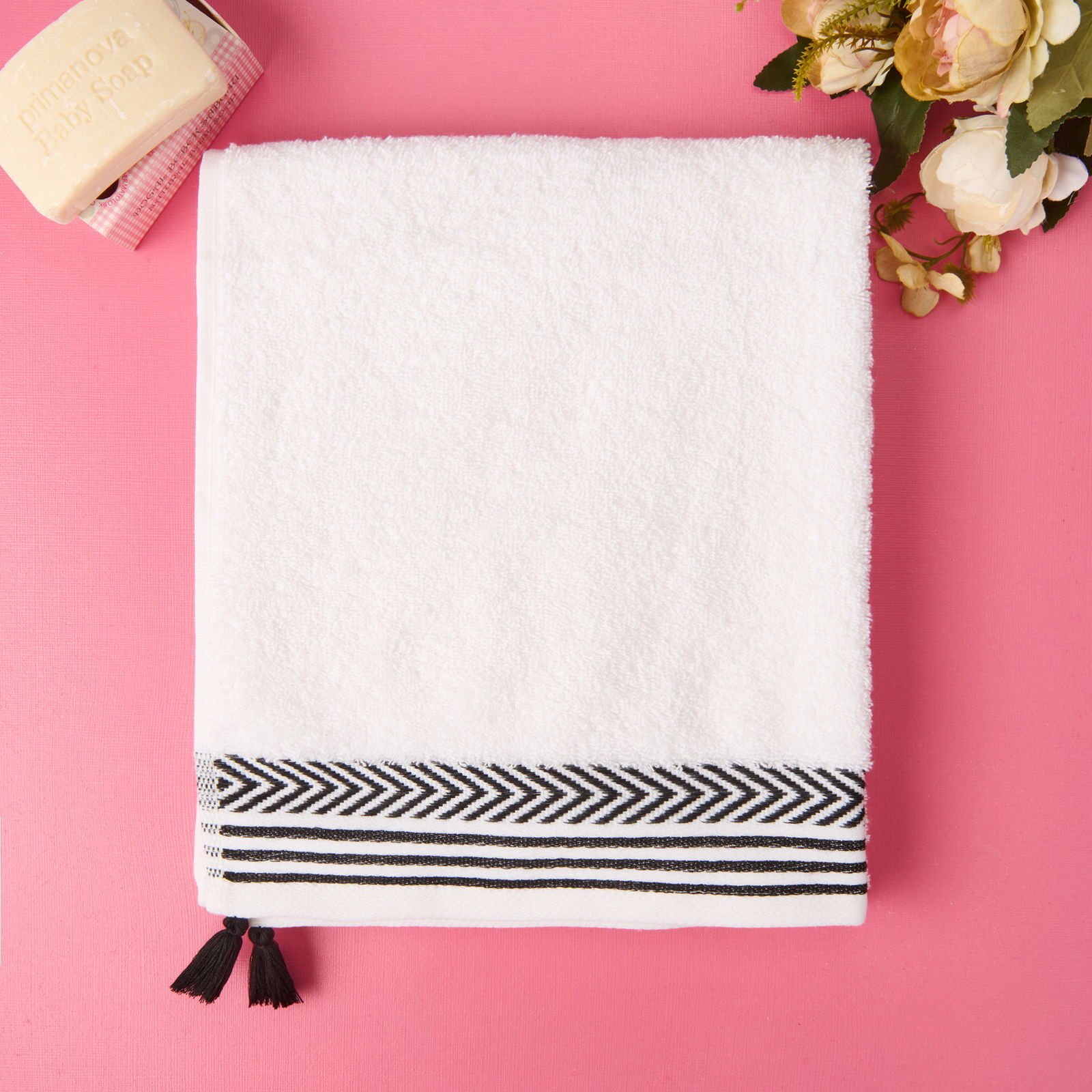 Soft Ethnic Yüz Havlusu - Beyaz - 50x90 cm