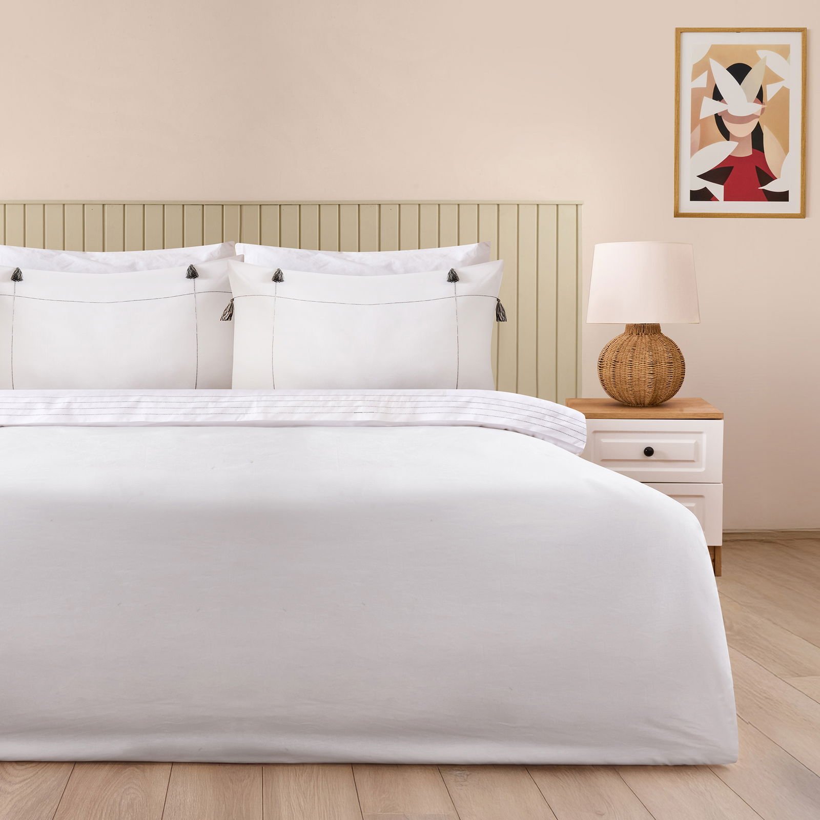 Soft Ethnic Çift Kişilik Nevresim Takımı - Beyaz