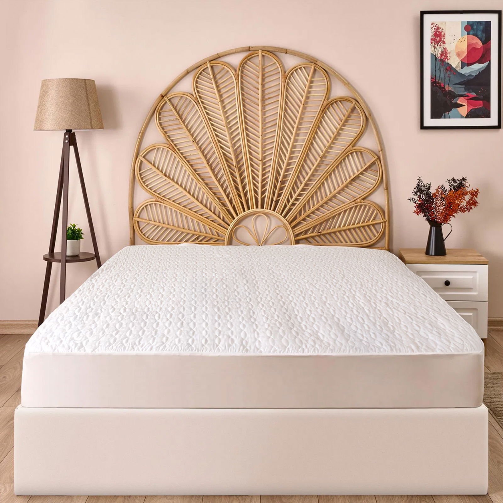 Soft Kapitoneli Sıvı Geçirmez Fitted Çift Kişilik Alez - Beyaz - 160x200 cm